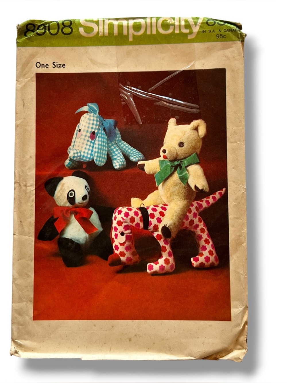 Stuffed Animal Pattern Dog Teddy Bear Panda 15-18" Simplicity 8908 Vtg 1972 Toy